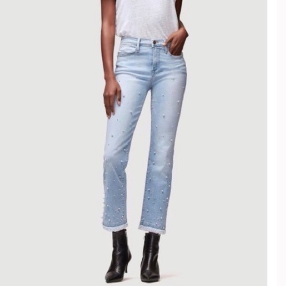FRAME "Le High" jeans with pearl and deconstructed hem - Picture 3 of 6